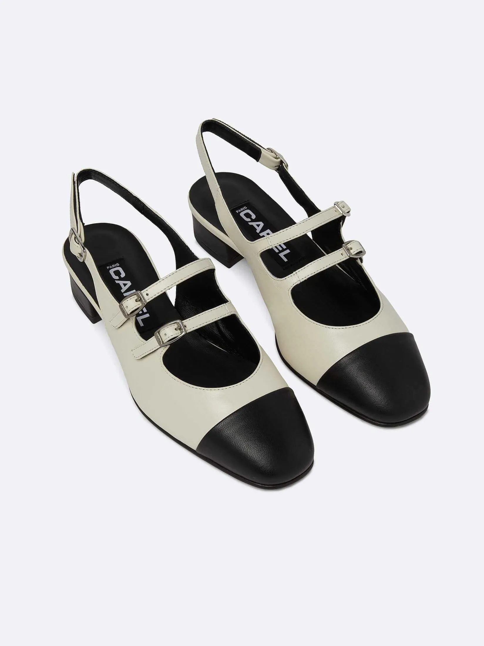 Beige And Black Leather Slingback Mary Janes-Carel Online