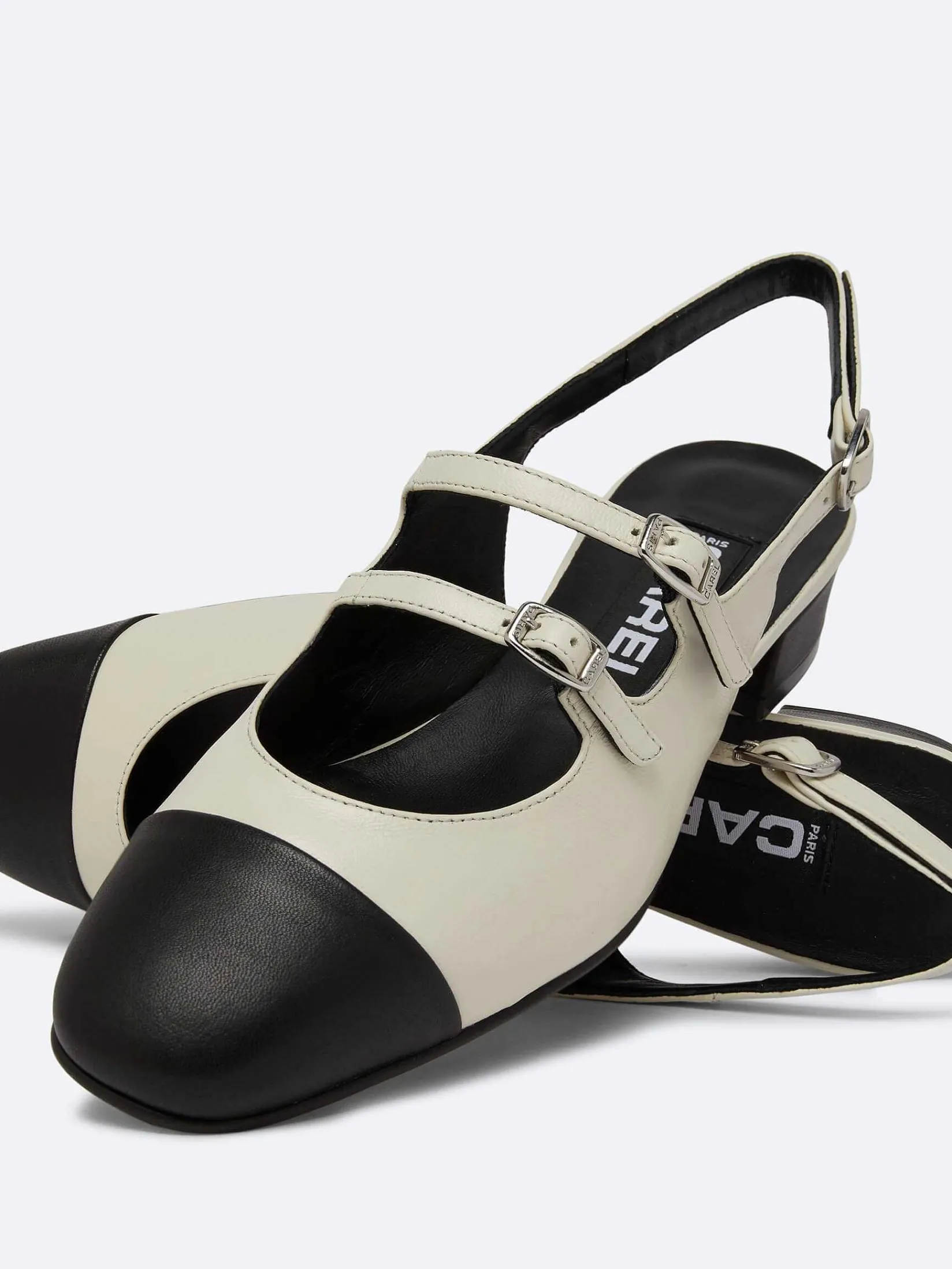 Beige And Black Leather Slingback Mary Janes-Carel Online