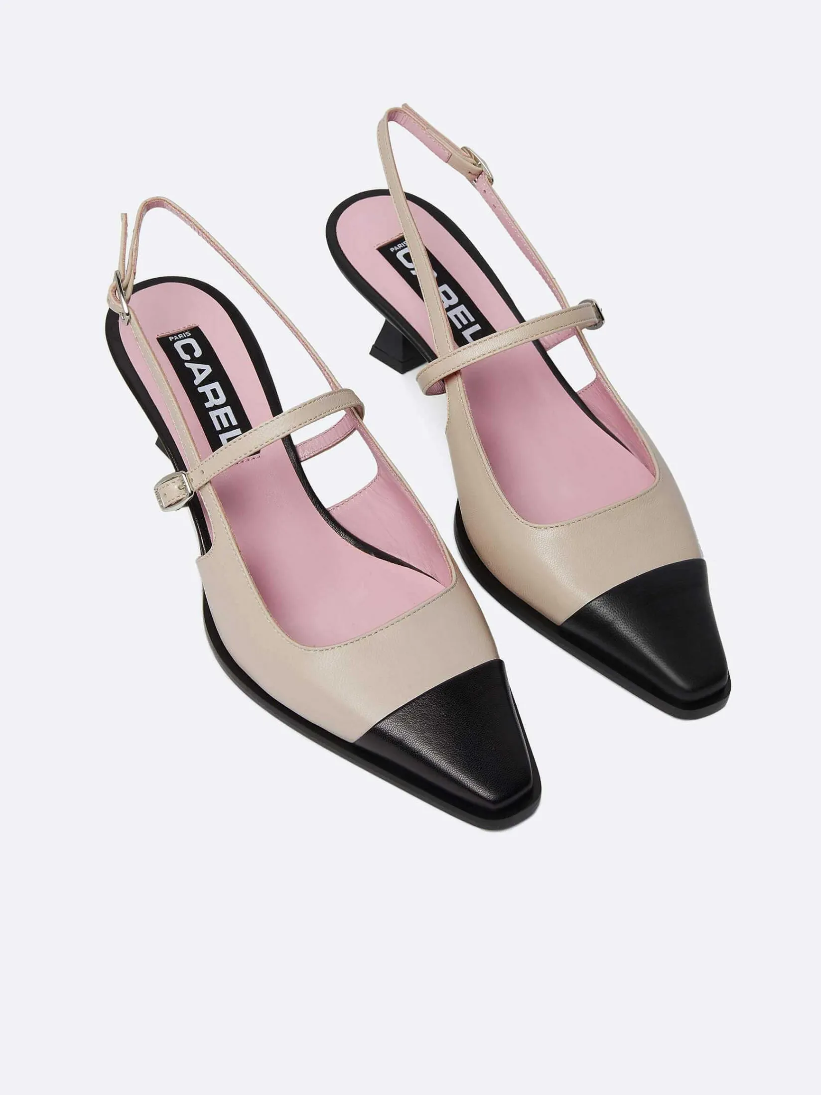 Beige And Black Leather Slingback Pumps-Carel Online