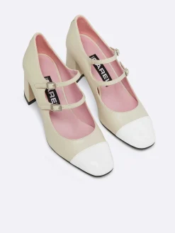 Beige Leather And White Patent Leather Mary Janes Pumps-Carel Shop