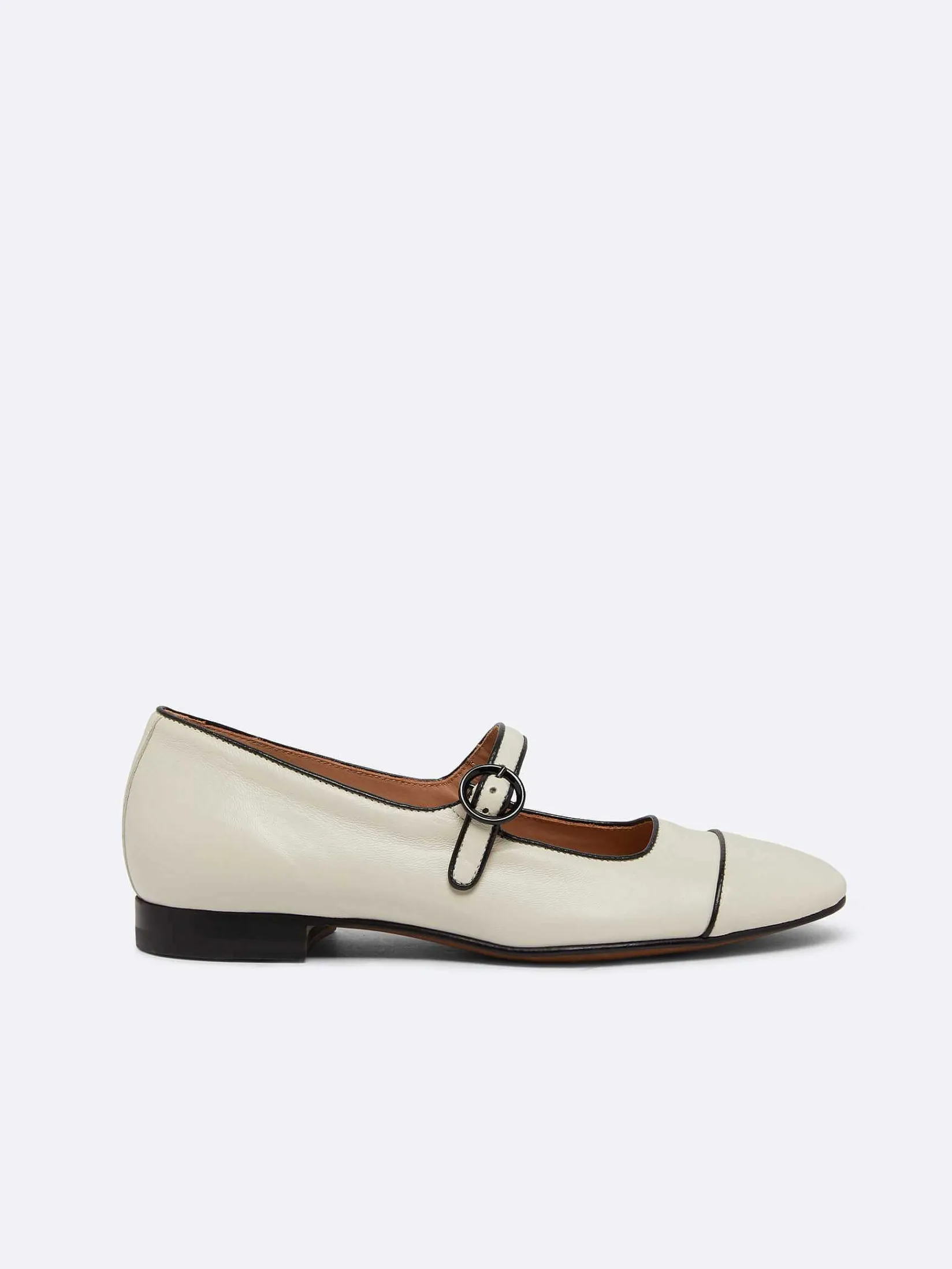 Beige Leather Black Piping Mary Janes-Carel Flash Sale