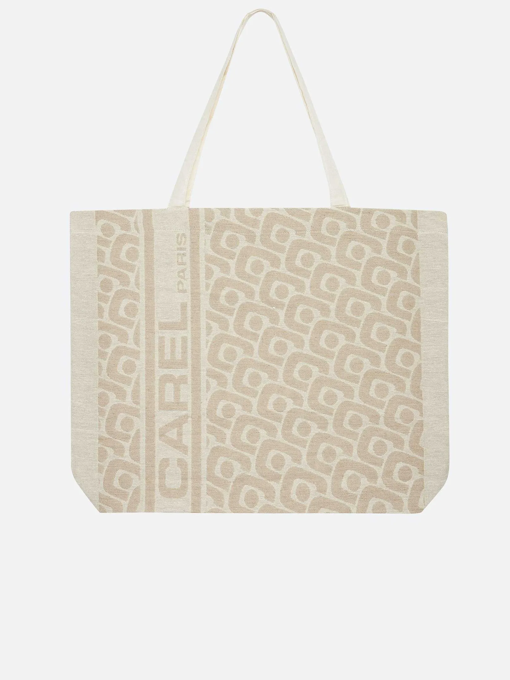 Beige Monogrammed Tote Bag With Jacquard Weave-Carel Shop