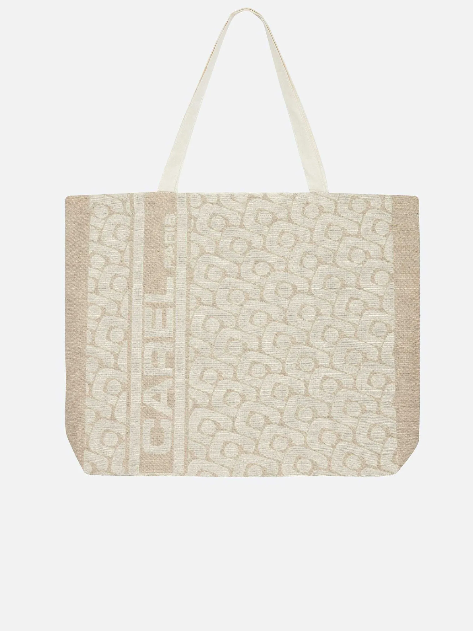 Beige Monogrammed Tote Bag With Jacquard Weave-Carel Shop