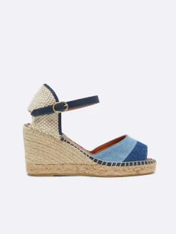Bi Denim Fabric Wedge Espadrilles-Carel Cheap