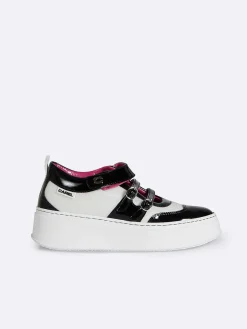 Black And Ivory Eco Patent Sneakers-Carel Hot