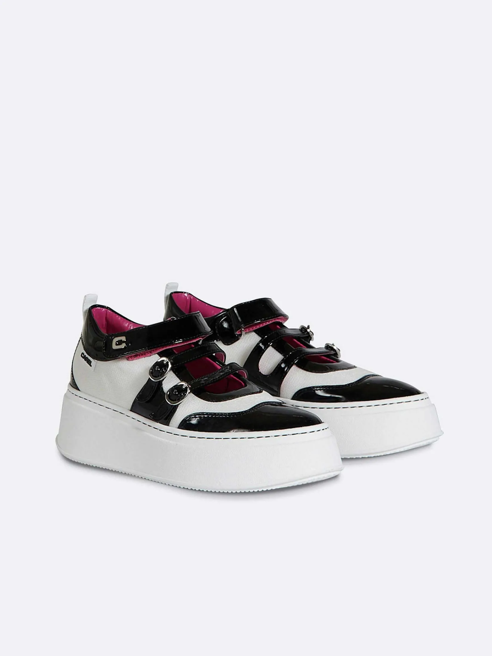 Black And Ivory Eco Patent Sneakers-Carel Hot