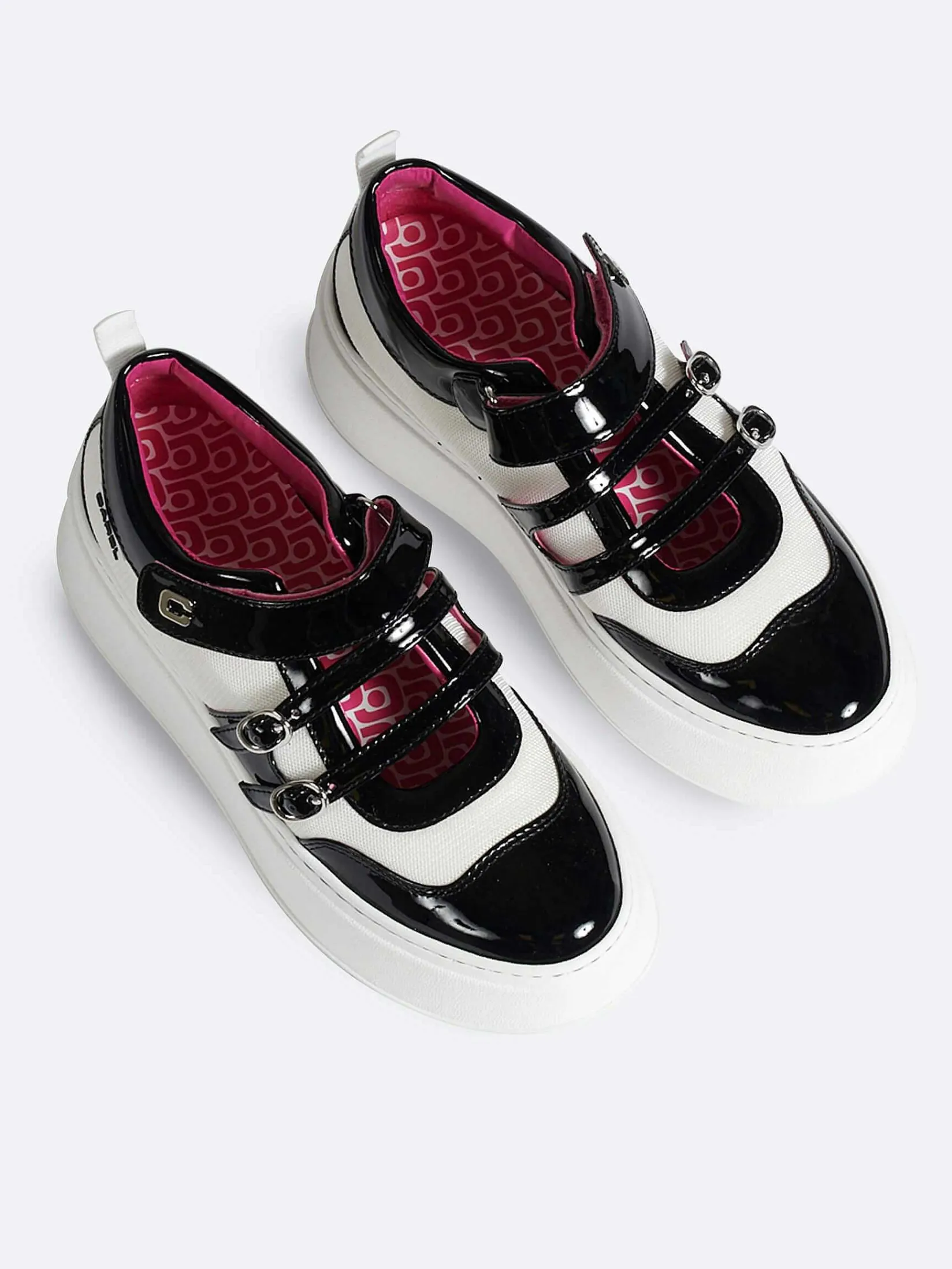 Black And Ivory Eco Patent Sneakers-Carel Hot