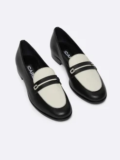 Black And Ivory Leather Loafers-Carel Cheap
