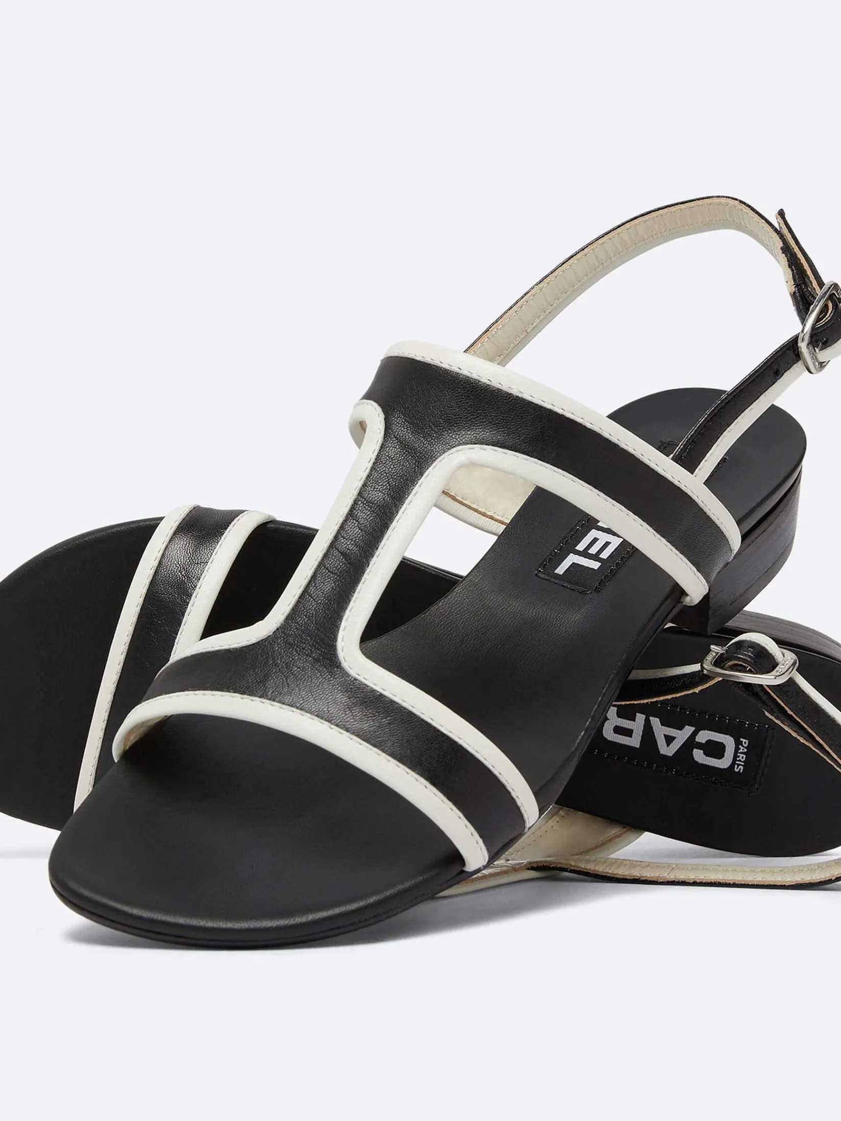Black And Ivory Leather Sandals-Carel Sale
