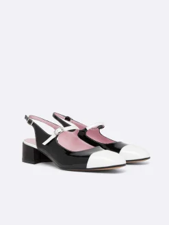 Black And White Patent Leather Slingback Mary Janes-Carel Fashion