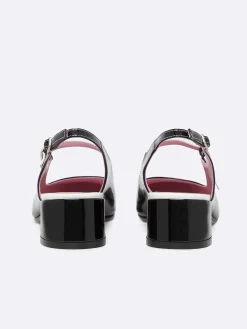 Black And White Patent Leather Slingback Mary Janes-Carel Fashion