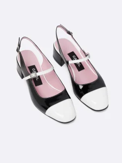 Black And White Patent Leather Slingback Mary Janes-Carel Fashion
