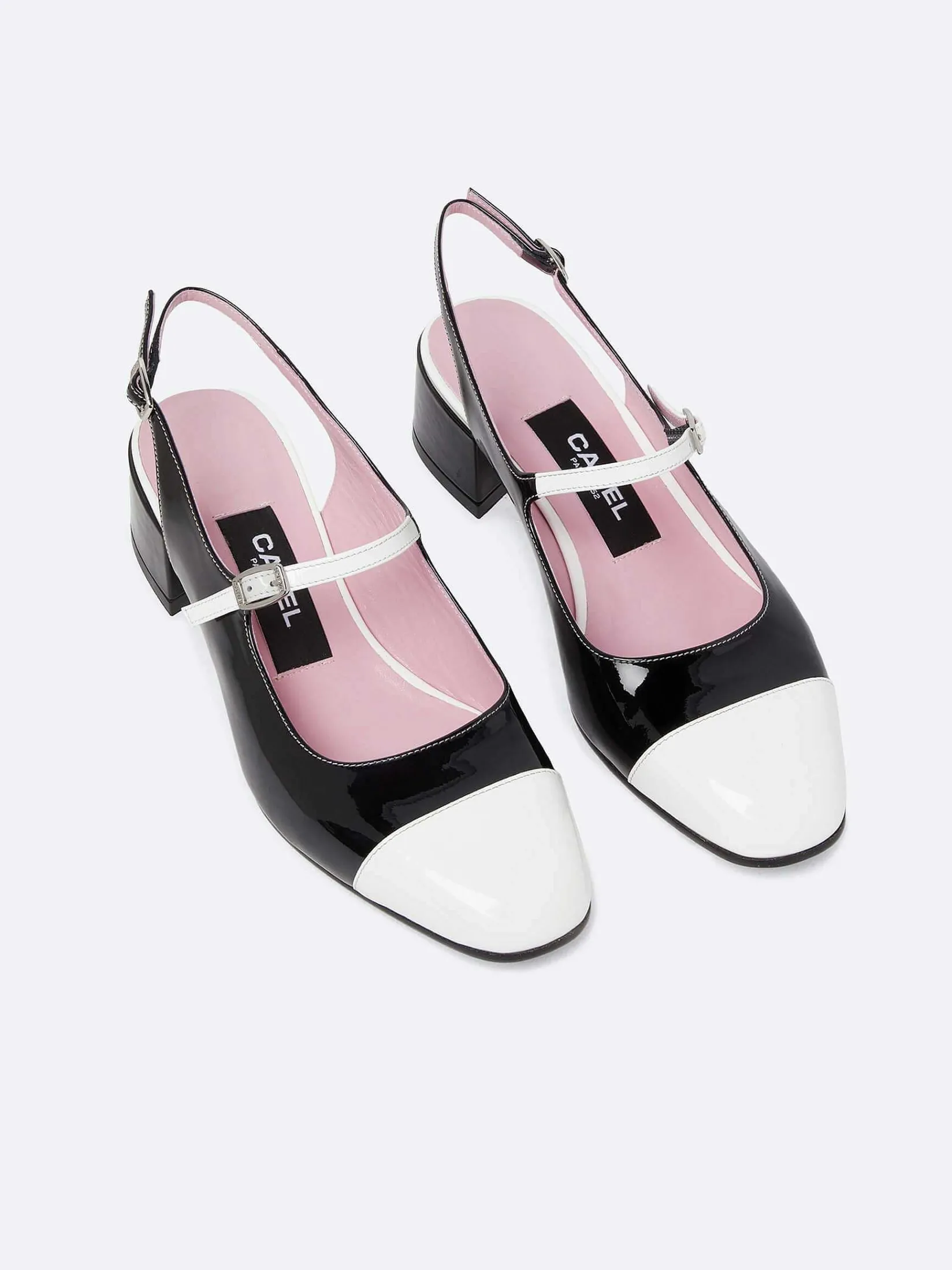 Black And White Patent Leather Slingback Mary Janes-Carel Fashion
