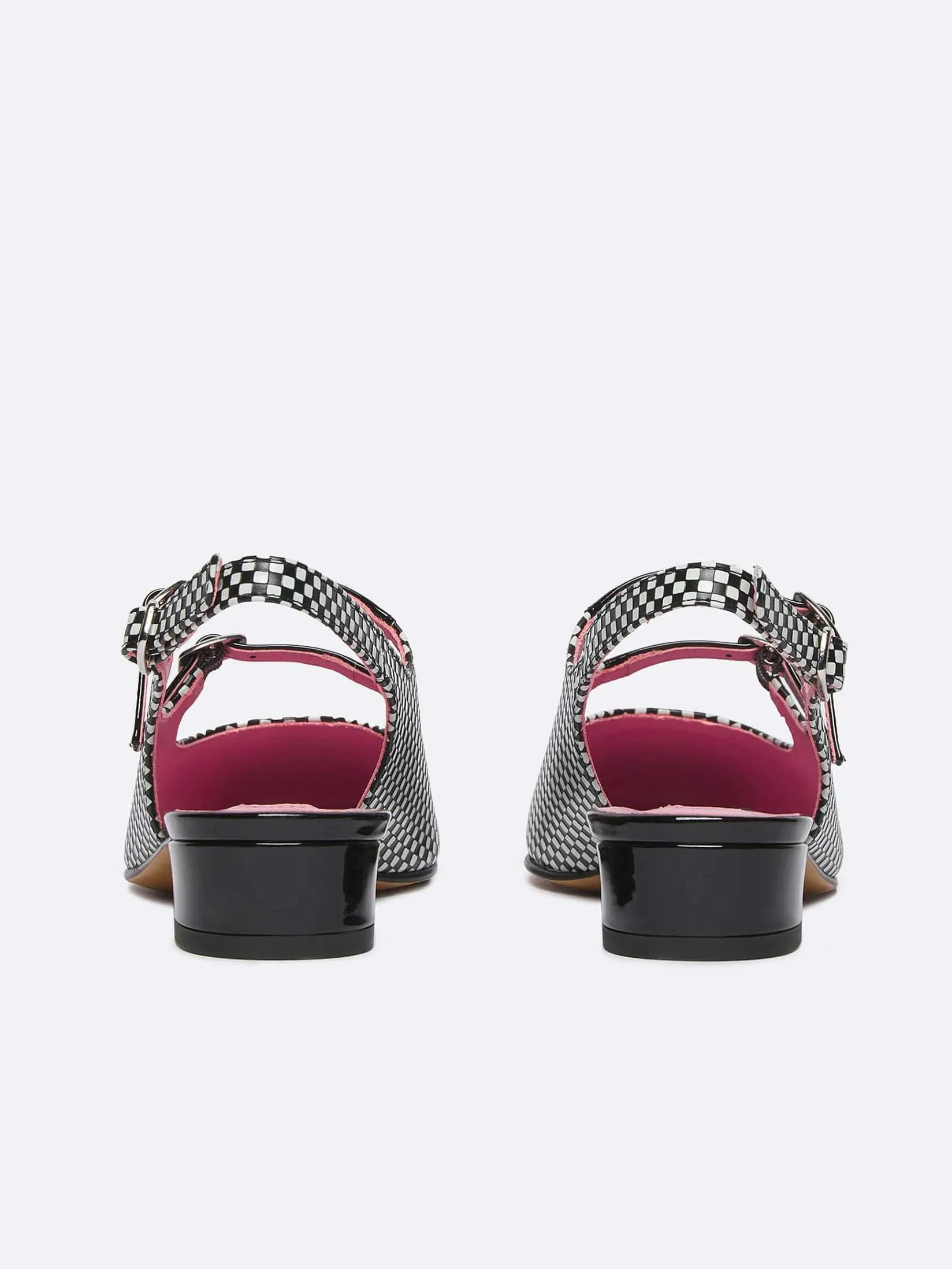 Black And White Upcycled Leather And Patent Leather Slingback Mary Janes-Carel New