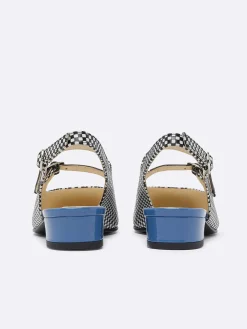 Black And White Upcycled Leather And Blue Patent Leather Slingback Mary Janes-Carel Flash Sale