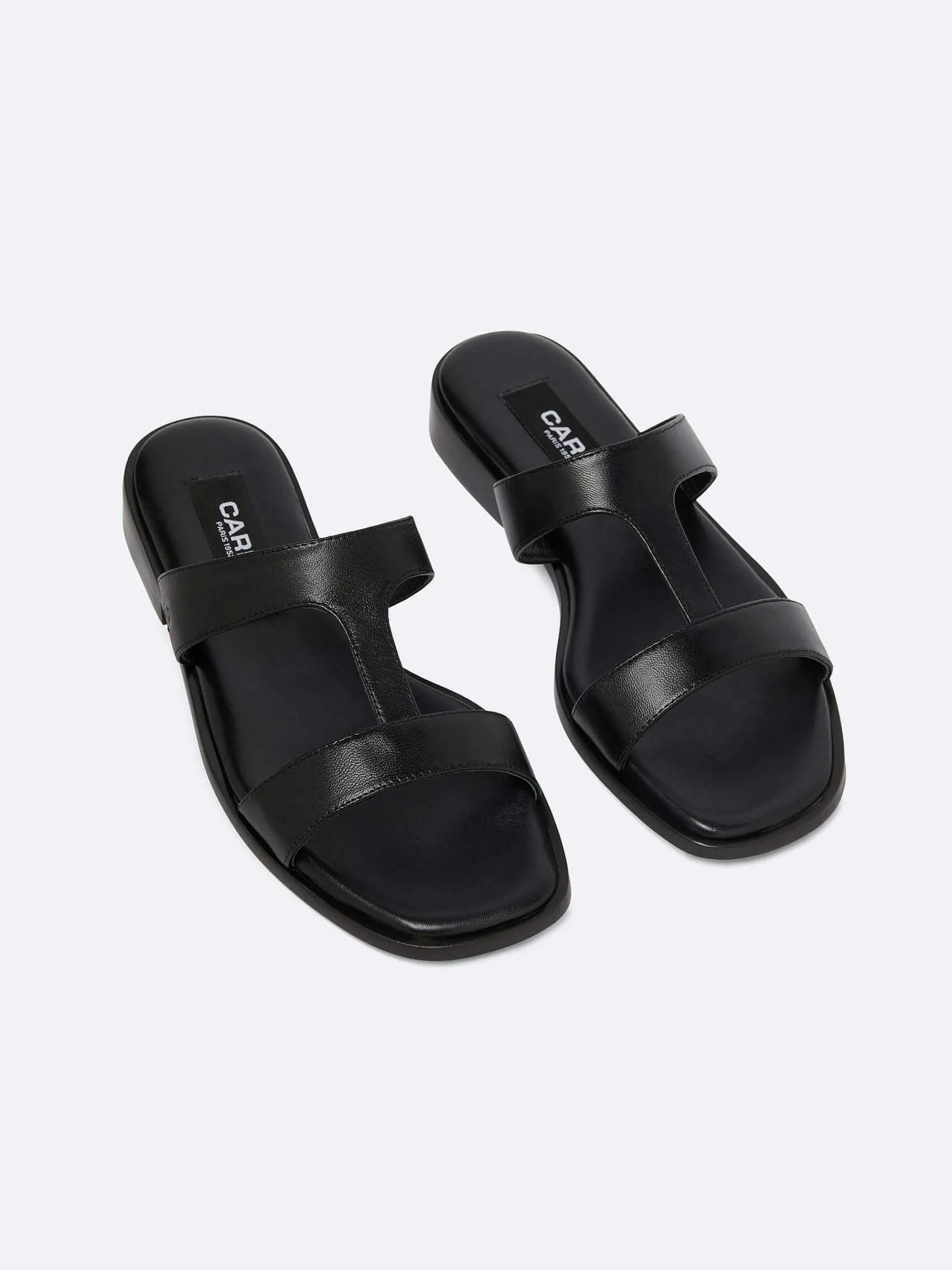 Black Leather Flat Mules-Carel Outlet