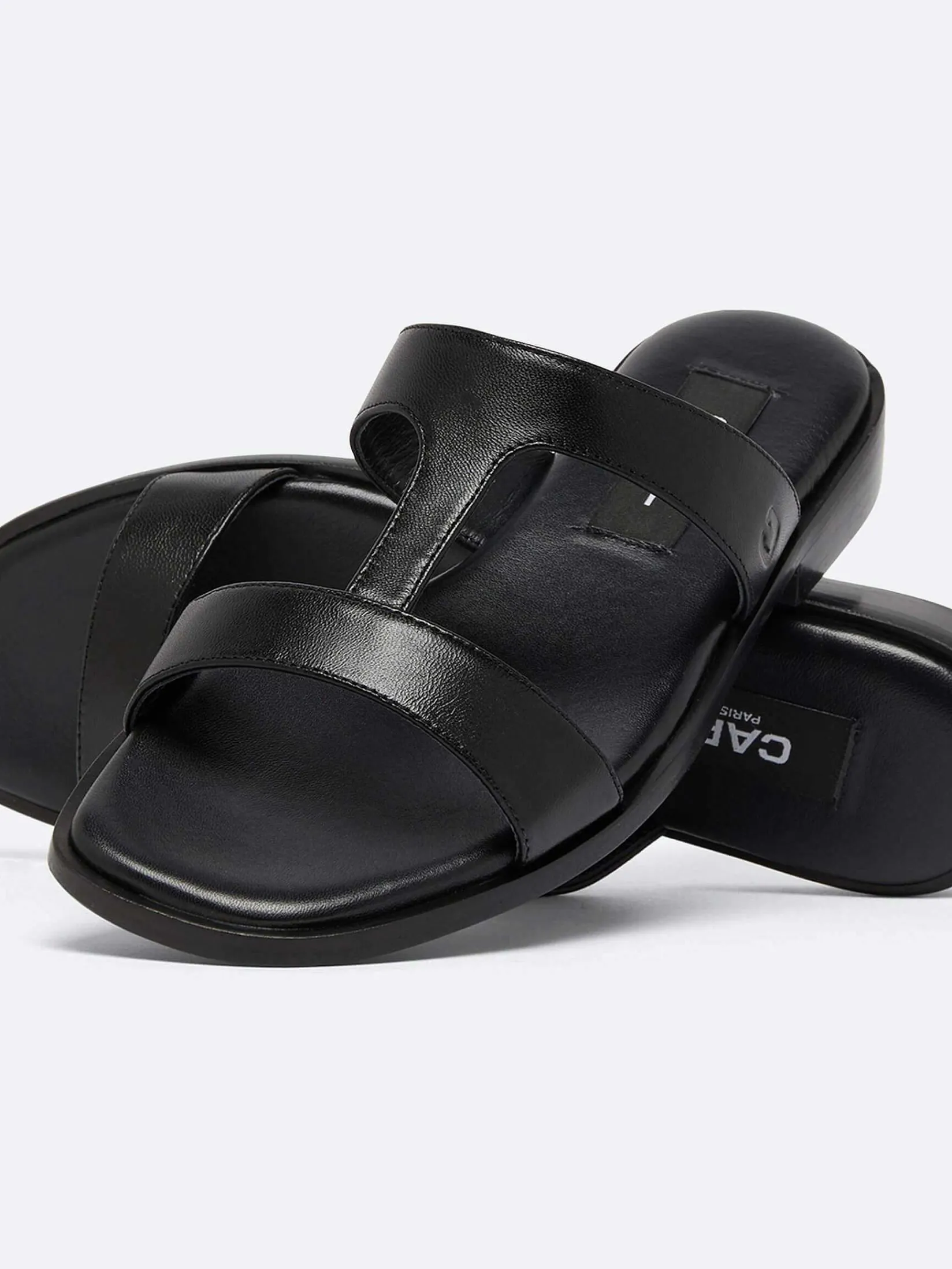 Black Leather Flat Mules-Carel Outlet