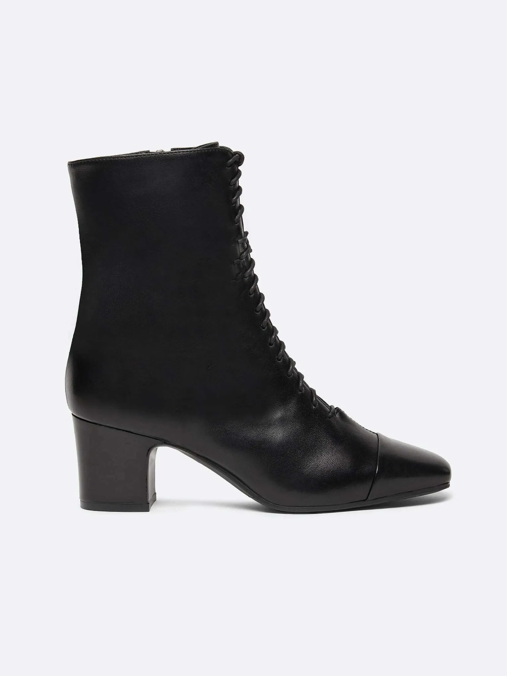 Black Leather Lace-Up Ankle Boots-Carel Online