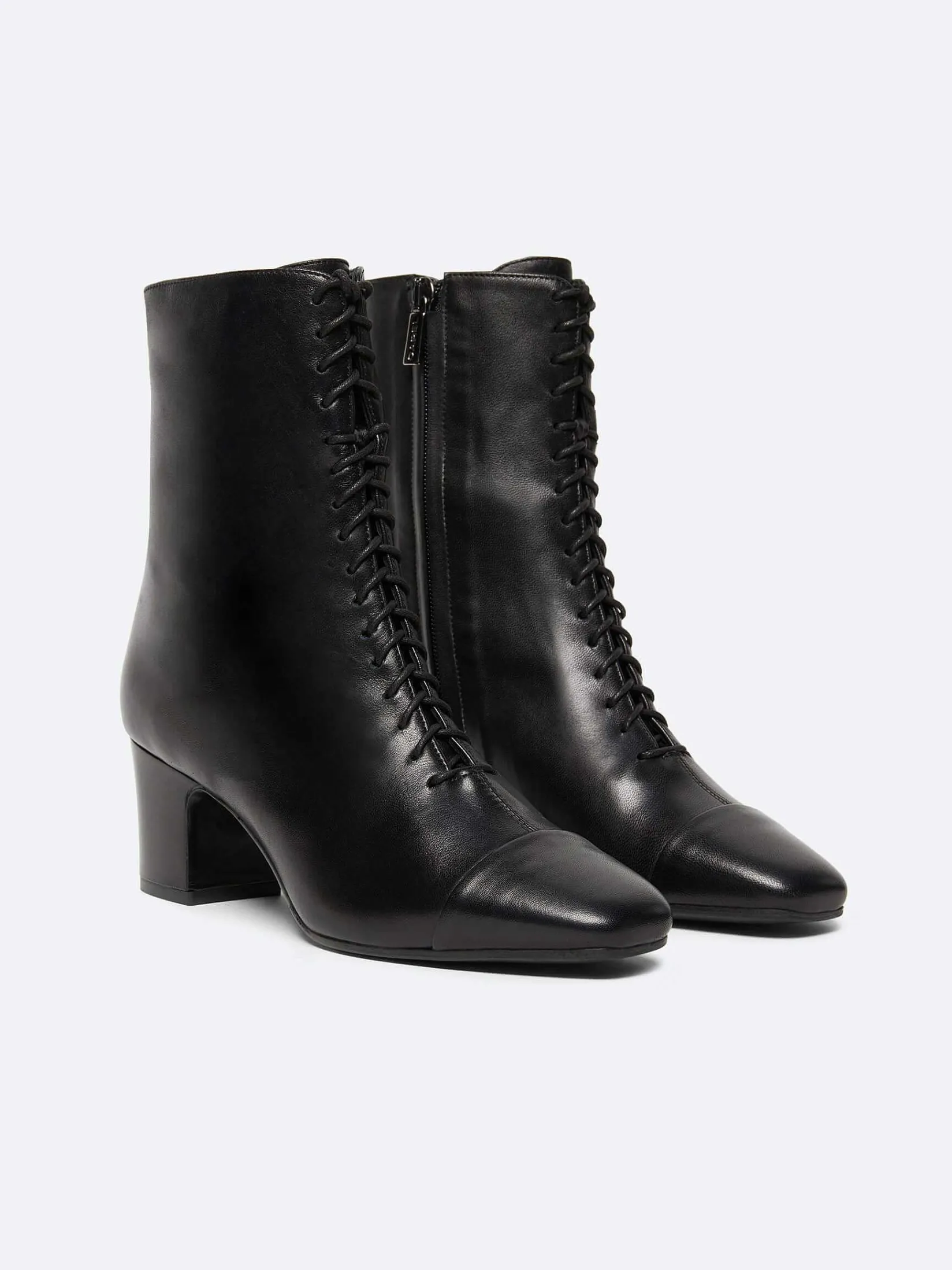 Black Leather Lace-Up Ankle Boots-Carel Online