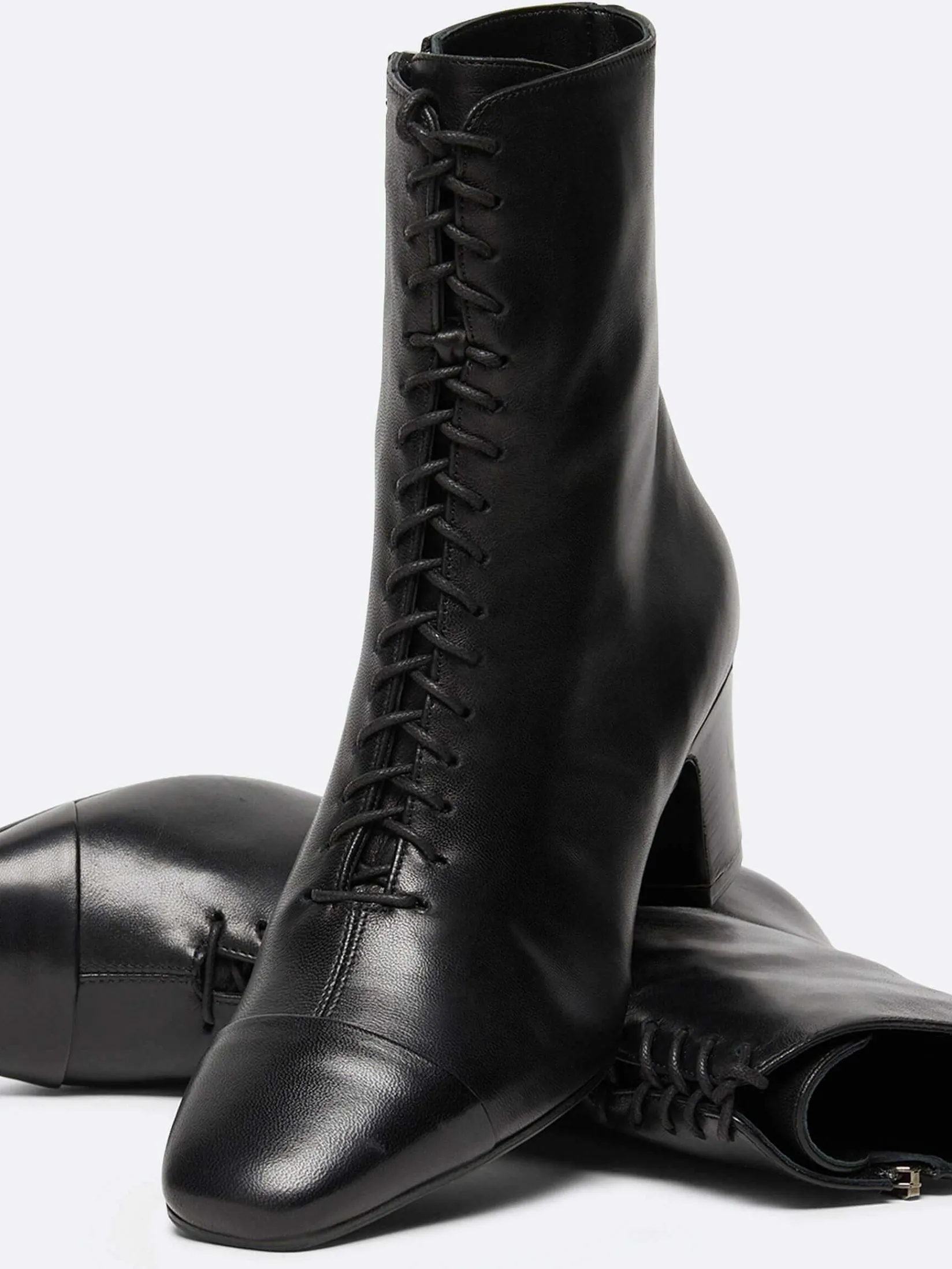 Black Leather Lace-Up Ankle Boots-Carel Online
