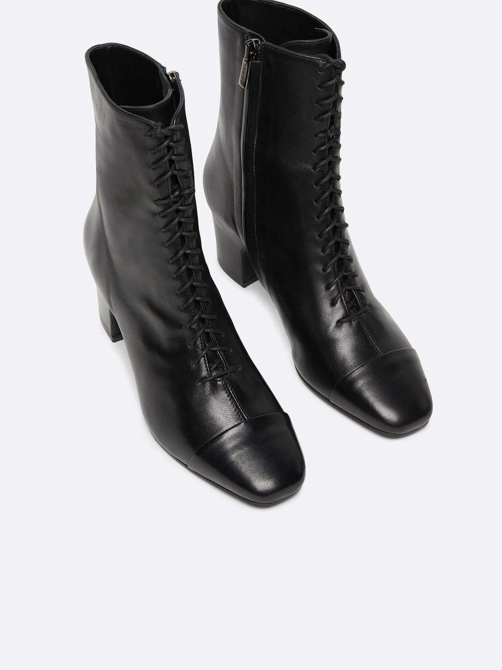 Black Leather Lace-Up Ankle Boots-Carel Online
