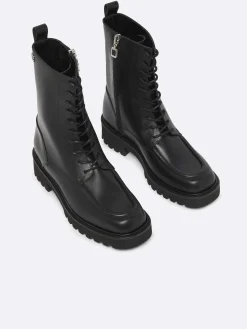 Black Leather Lace-Up Boots-Carel Cheap