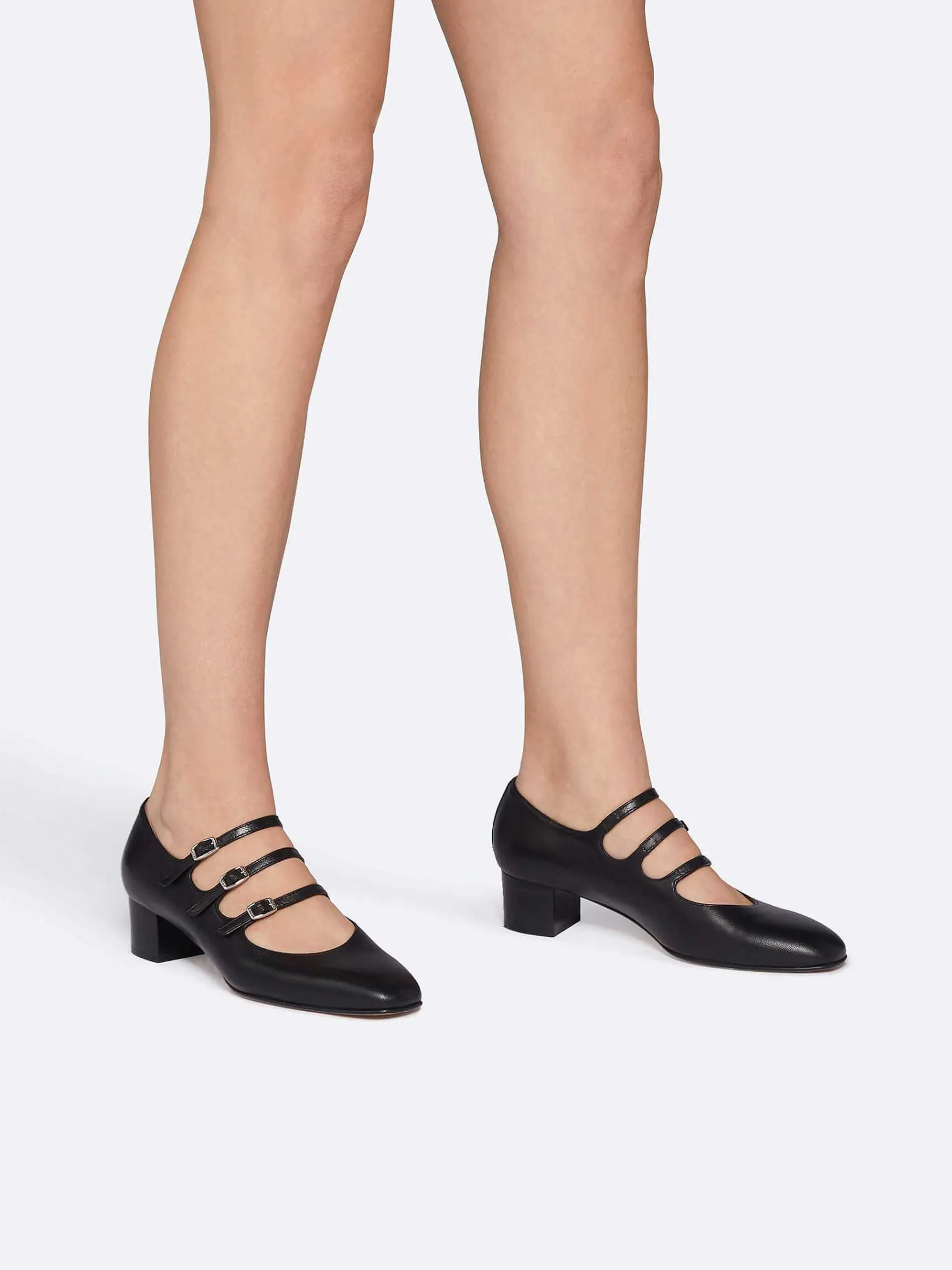 Black Leather Mary Janes Pumps-Carel Store