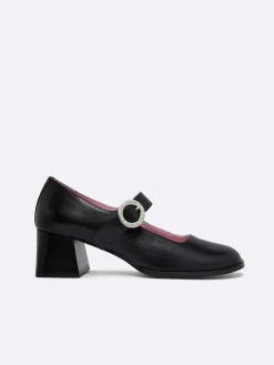 Black Leather Mary Janes Pumps-Carel Discount