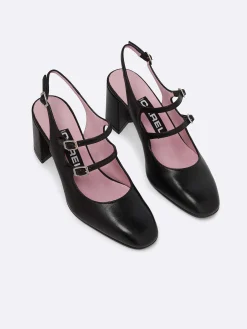 Black Leather Slingback Mary Janes-Carel Cheap