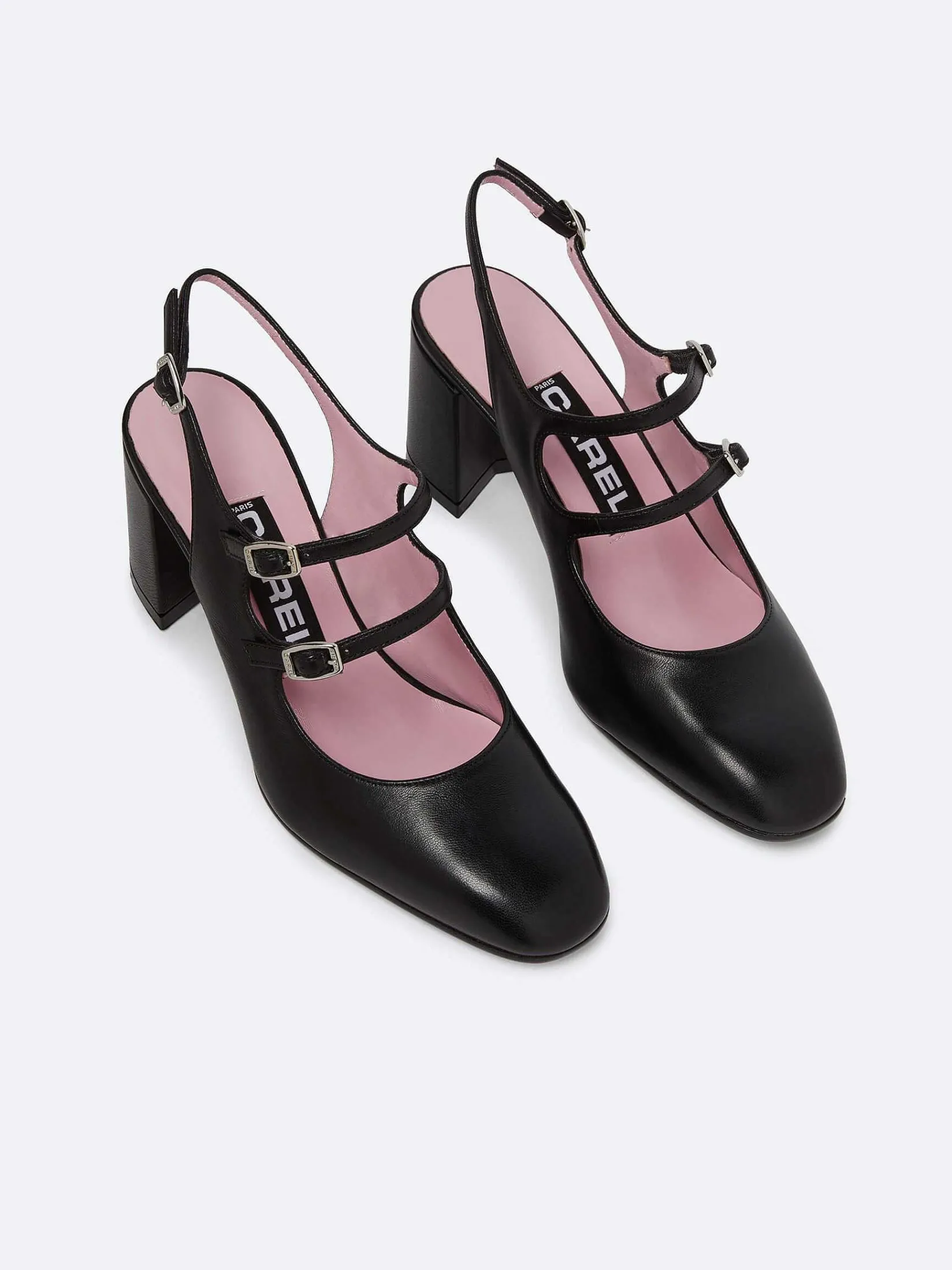 Black Leather Slingback Mary Janes-Carel Cheap
