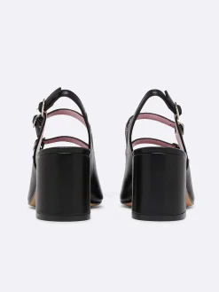 Black Leather Slingback Mary Janes-Carel Cheap
