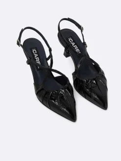 Black Naplack Leather Slingback Pumps-Carel Online