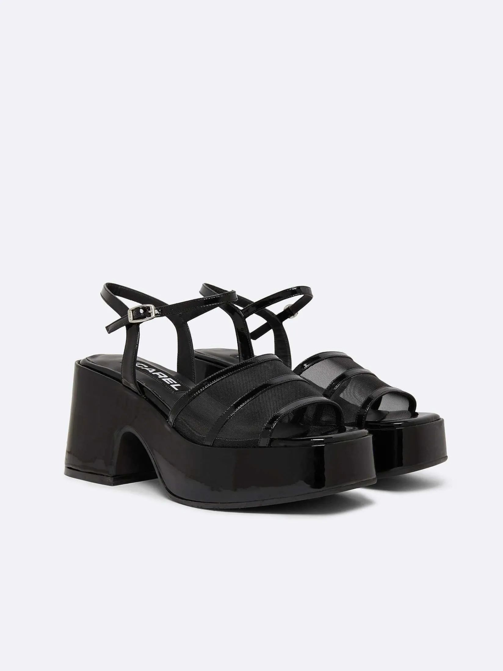 Black Patent Leather And Mesh Sandals-Carel Fashion