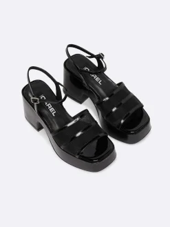 Black Patent Leather And Mesh Sandals-Carel Fashion