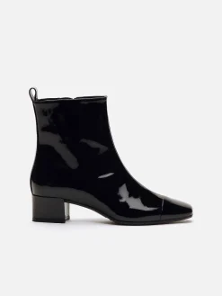 Black Patent Leather Ankle Boots-Carel Cheap
