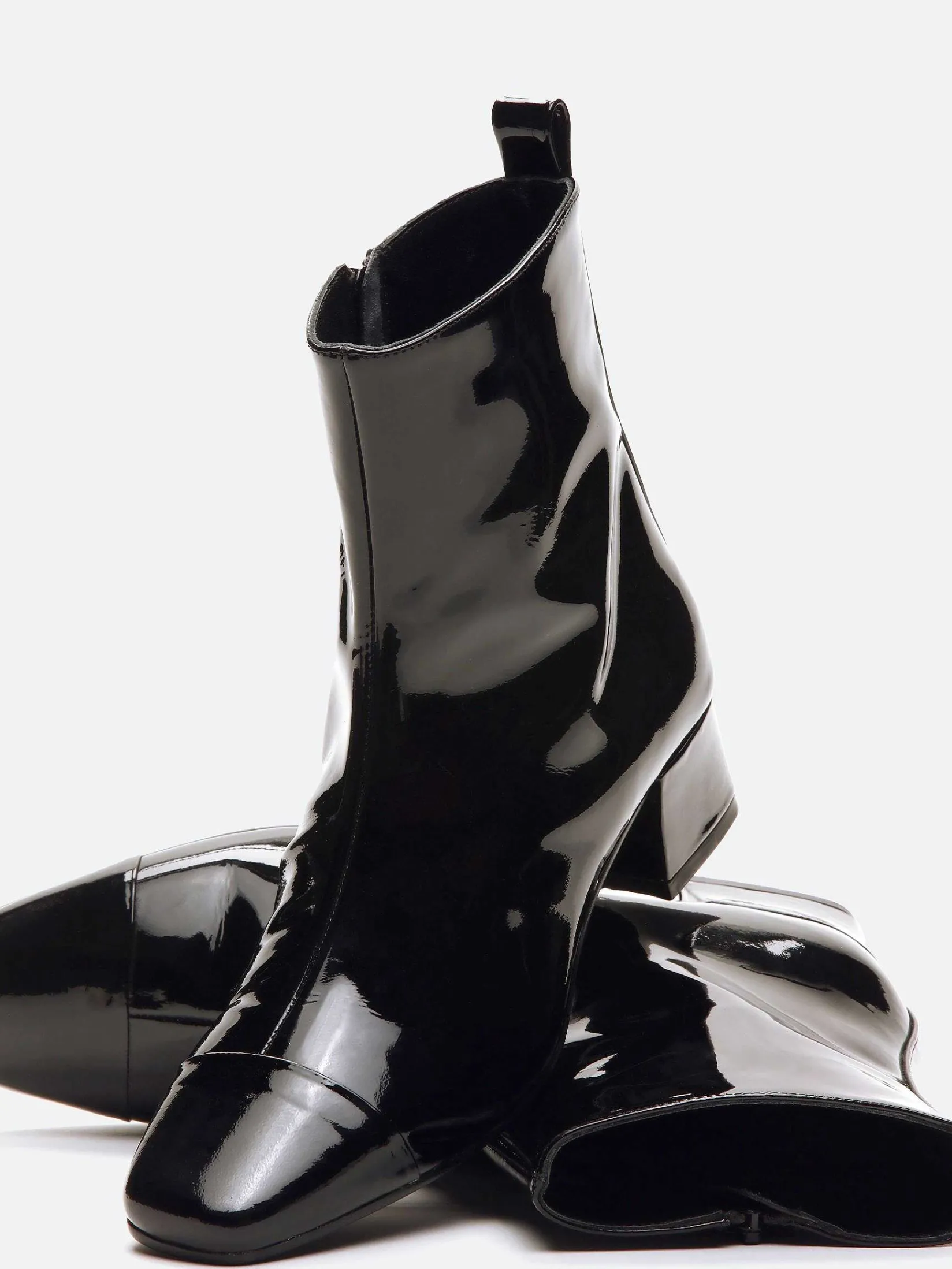 Black Patent Leather Ankle Boots-Carel Cheap