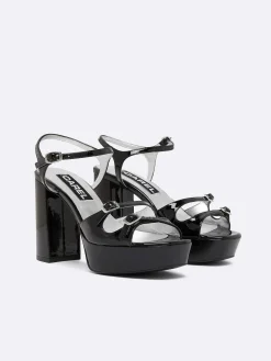 Black Patent Leather Platform Sandals-Carel Shop