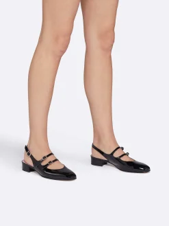 Black Patent Leather Slingback Mary Janes-Carel Outlet
