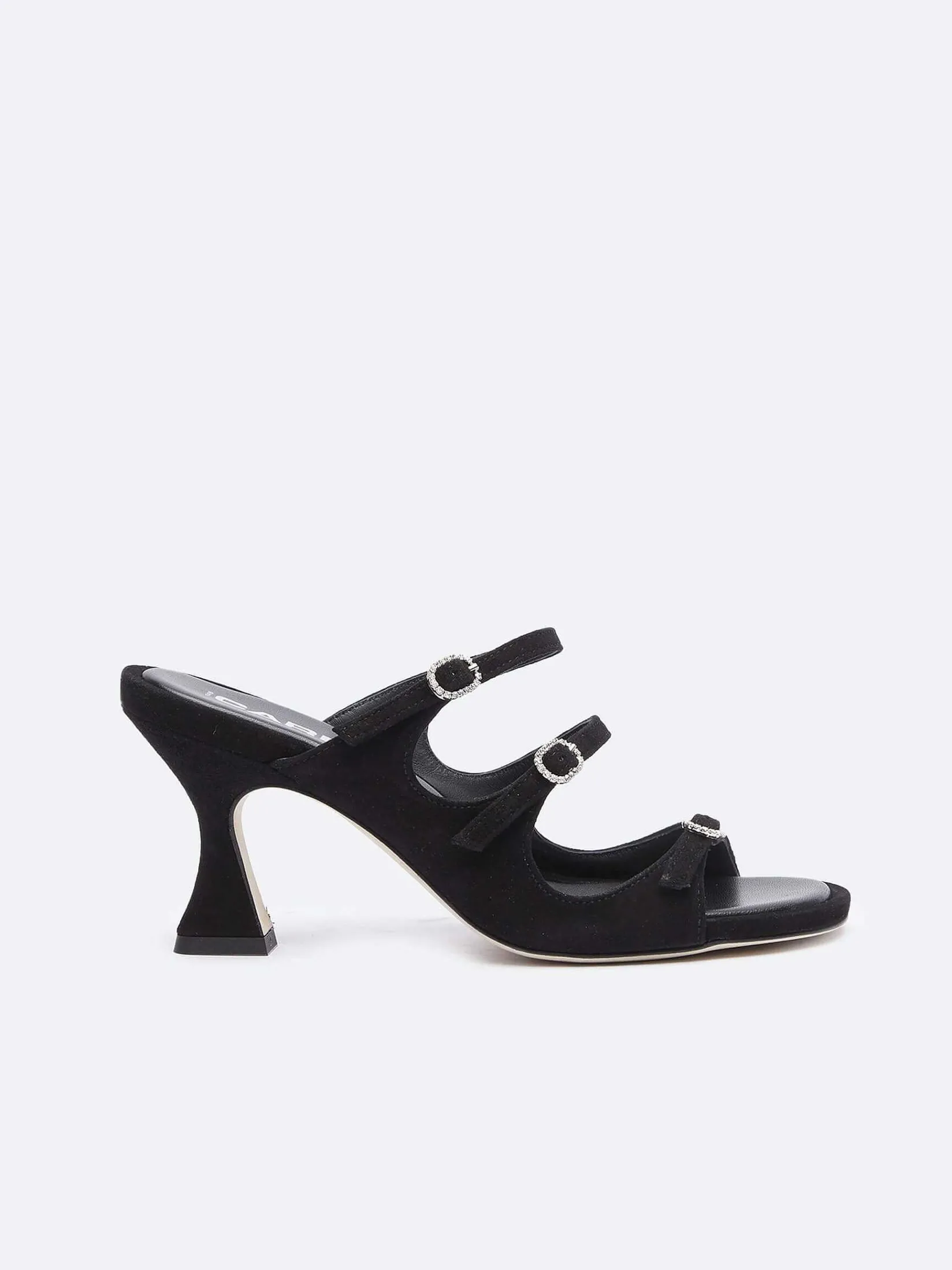 Black Suede Leather And Strass Buckles Mules-Carel Sale