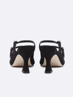 Black Suede Leather And Strass Buckles Mules-Carel Sale