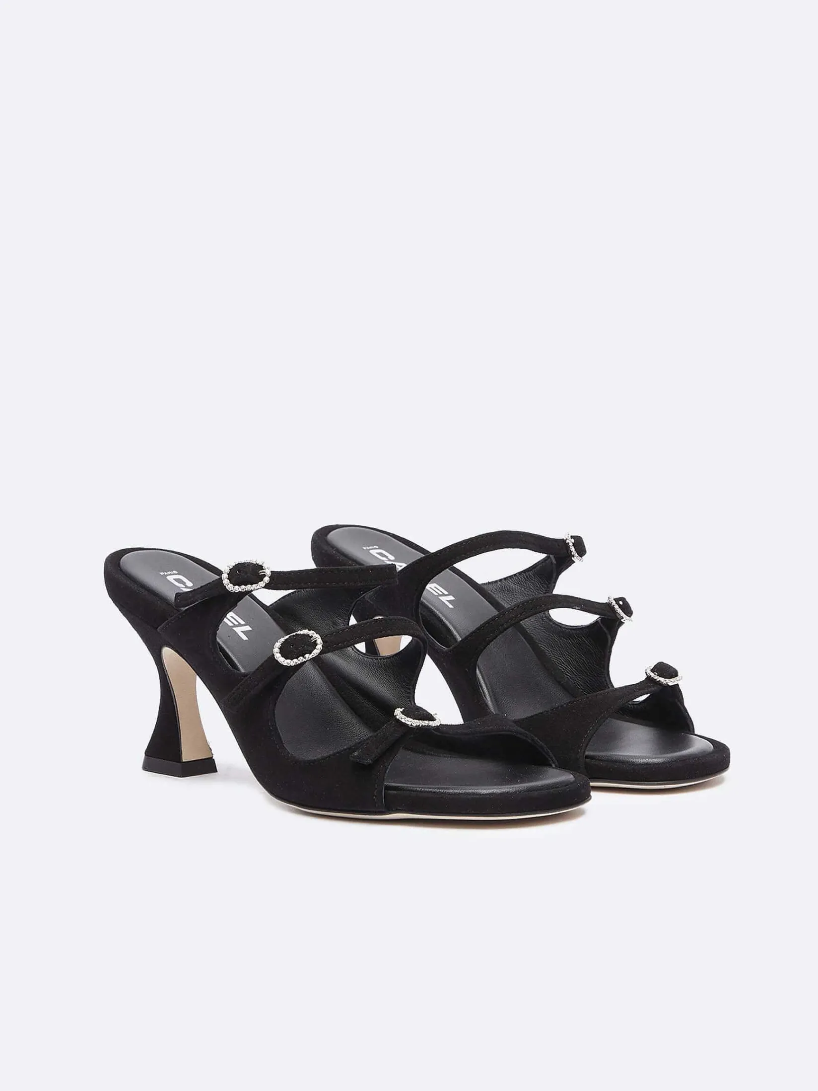 Black Suede Leather And Strass Buckles Mules-Carel Sale
