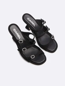 Black Suede Leather And Strass Buckles Mules-Carel Sale