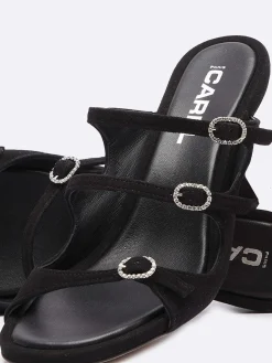 Black Suede Leather And Strass Buckles Mules-Carel Sale