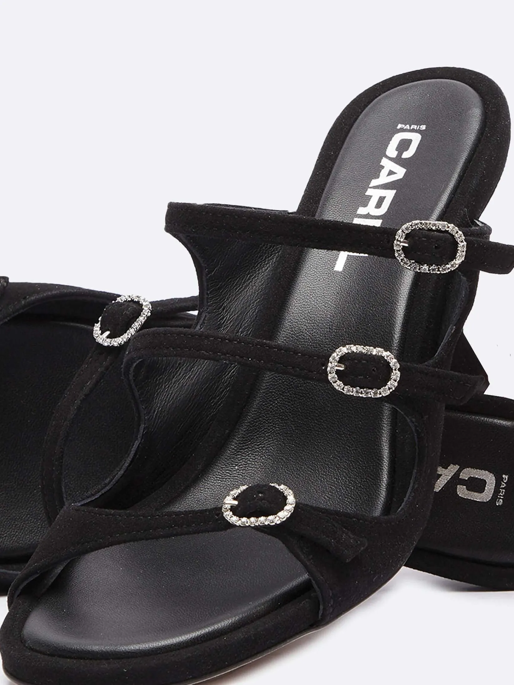 Black Suede Leather And Strass Buckles Mules-Carel Sale