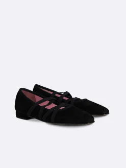 Black Suede Leather Ballet Flats-Carel Cheap