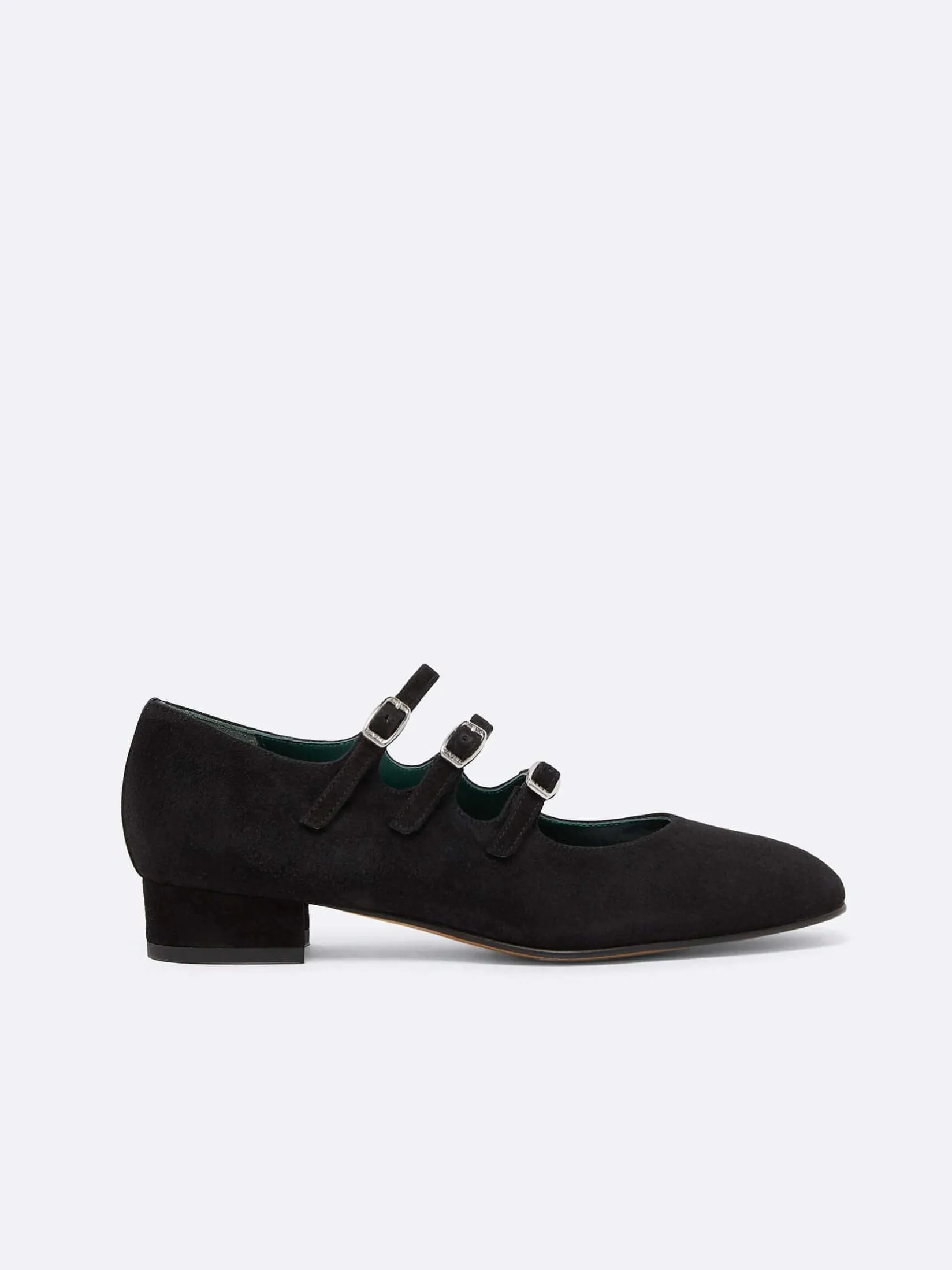 Black Suede Leather Mary Janes Ballet Flats-Carel Discount