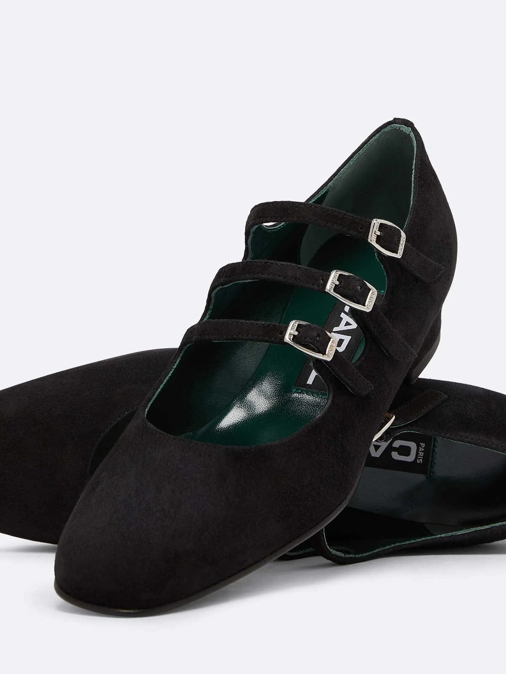 Black Suede Leather Mary Janes Ballet Flats-Carel Discount