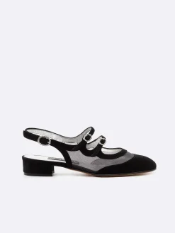 Black Suede Leather Mesh And Strass Buckles Mary Janes-Carel Best Sale