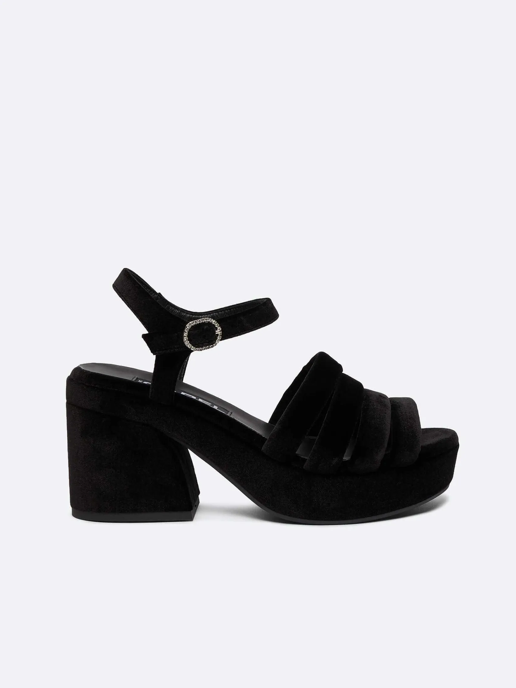 Black Velvet Fabric And Strass Buckles Sandals-Carel New
