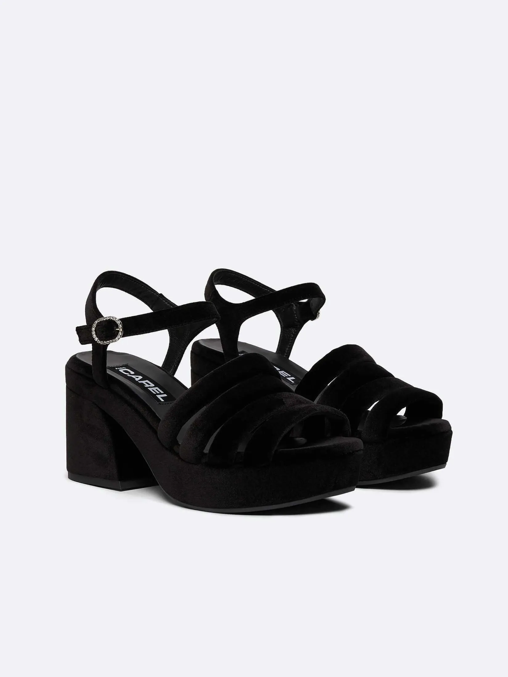 Black Velvet Fabric And Strass Buckles Sandals-Carel New
